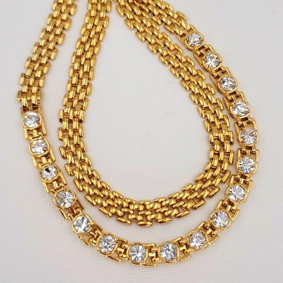 Ann Taylor Gold Tone Mesh & Crystal Necklace - Picture 3 of 7